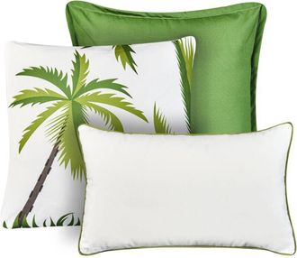 Beliani Beliani - Conjunto De 3 Cojines De Exterior Accesorios De Jard&iacute;n Patr&oacute;n De Plantas Verde Seaside