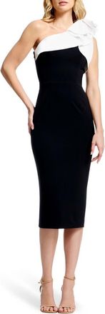 Dress The Population Lennon One-Shoulder Body-Con Cocktail Dress in Black-White at Nordstrom, Size Large