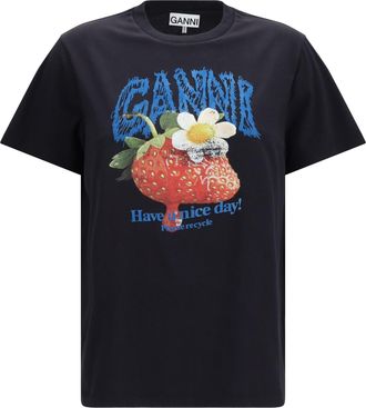 Ganni Womens T-Shirt Strawberry Cotton Phantom T-Shirts & Jerseys