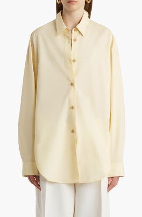 Khaite Organic Cotton Poplin Button-Up Shirt in Pale Yellow at Nordstrom, Size X-Small