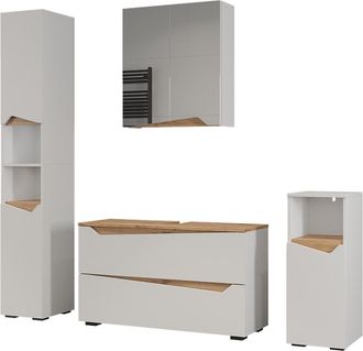Vicco Conjunto De Muebles De Ba&ntilde;o Marelle, Blanco/roble Artesanal, 4 Piezas, Vicco