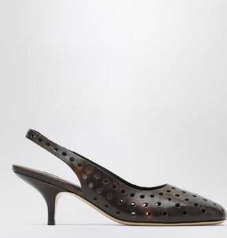 Dries Van Noten Brown aged leather perforated slingback shoes