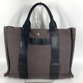 Herm&egrave;s Black Gray Leather Canvas Handbag Tote Bag (Pre-Owned)
