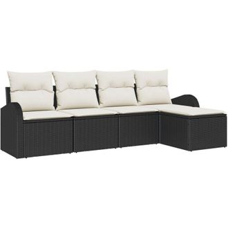vidaXL Vidaxl - Conjunto De Sof&aacute; De Jard&iacute;n Con Coj&iacute;n 5 Pcs Negro Polirat&aacute;n