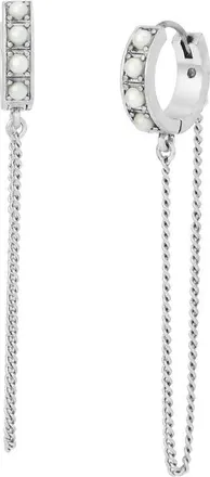 AllSaints Imitation Pearl Chain Huggie Hoop Earrings in Pearl/warm Silver at Nordstrom