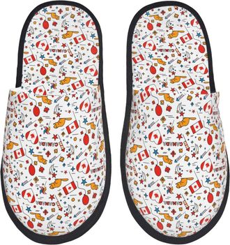 Generic Cotton Slipper Canada Day Print Comfortable Womens Slippers Plush Portable Home Slippers Guest Family M