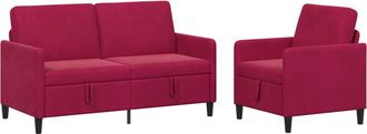 vidaXL Juego De Sof&aacute;s Con Almacenamiento 2 Uds. Rojo Vino Poli&eacute;ster Vidaxl