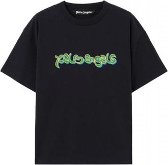 Palm Angels Neck Logo T-Shirt - Heren - T-shirts - Zwart - S - Katoen - Tops