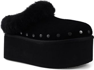 Candie's Sabi Faux Fur Platform Clog in Black at Nordstrom, Size 11