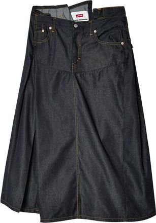 Junya Watanabe asymmetric denim midi skirt - women - Polyester - M - Blue