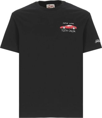 Saint Barth Zwarte Katoenen T-shirt met Borduursel - Heren - T-shirts - Zwart - XL - Katoen - Tops