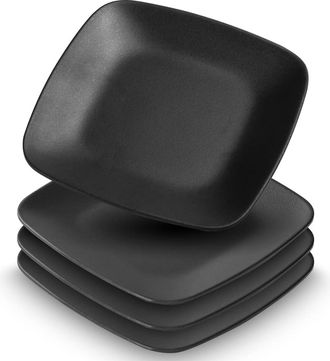 OEM Juego De 4 Platos De Servir De Gres Negro, Platos Rectangulares Para Postre, Negro Mate, Aptos Para Lavavajillas, Platos Cuadrados Para Postre Para Ca