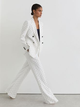 Reiss White & navy Polka-dot Wide-leg Suit Trousers, 16R