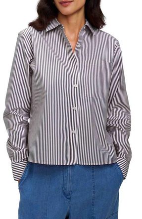 Foxcroft Jodie Stripe Cotton Button-Up Shirt in Black/White at Nordstrom, Size X-Large