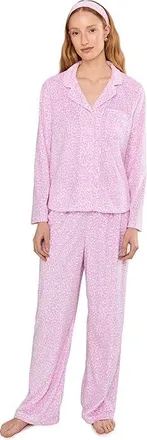 Karen Neuburger Minky Fleece Long Sleeve Notch Top Long Pants Set Womens Pajama Sets Fancy Cheetah : MD (Womens 10-12)