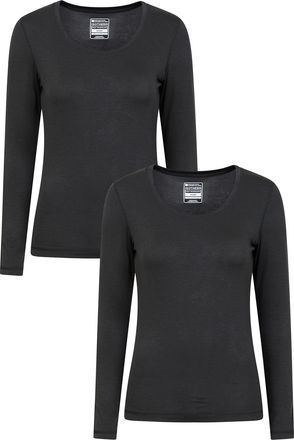 Mountain Warehouse Keep The Heat Womens Round Neck Top 2-Pack - Isotherm Quick Dry & Lightweight Ladies Baselayer - Spring Summer, Outdoors & Travelling Black (Multipack
