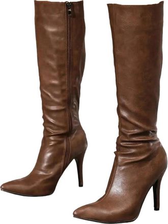 Generic Women Knee High Leather Boots Pointed Toe Stiletto Heel Side Zipper Winter Elegant Holiday Boot