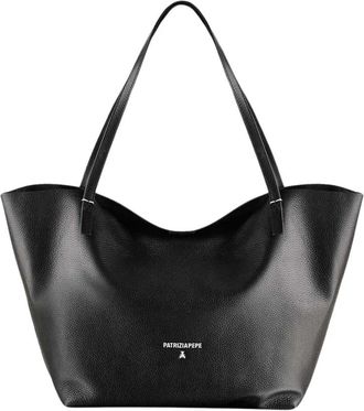 Patrizia Pepe Stijlvolle Leren Handtas Gehamerd Afwerking - Dames - Shoppers - Zwart - ONE Size - Leer - Tassen