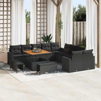 vidaXL Conjunto De Sof&aacute; De Jard&iacute;n 13 Pcs Negro Rat&aacute;n Sint&eacute;tico Vidaxl