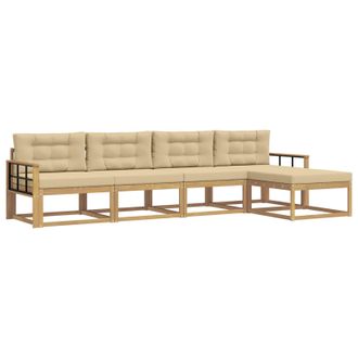 vidaXL Conjunto De Sof&aacute;s De Exterior Con Coj&iacute;n 4 Pcs Y Beige Poli&eacute;ster Vidaxl