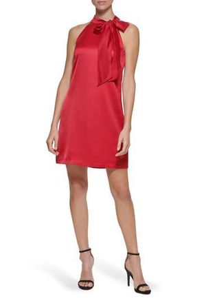 Vince Camuto Bow Neck Satin Shift Dress in Red at Nordstrom Rack, Size 12