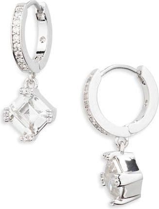 Kate Spade New York crystal drop huggie hoop earrings in Clear/Silver. at Nordstrom Rack