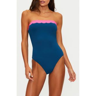 Beach Riot Josy Scalloped Bandeau One-Piece Swimsuit in Seashell Isle Colorblock at Nordstrom, Size X-Large