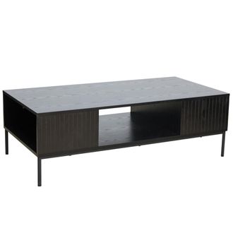 Oviala Mesa de centro de acero y MDF con decoraci&oacute;n en melamina 120 cm negro