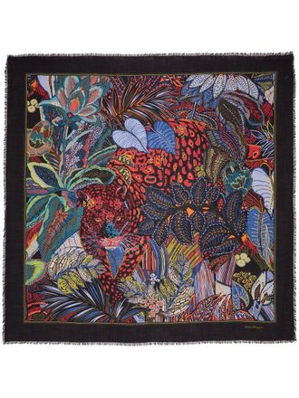 Ferragamo Batik print cashmere shawl - Blue