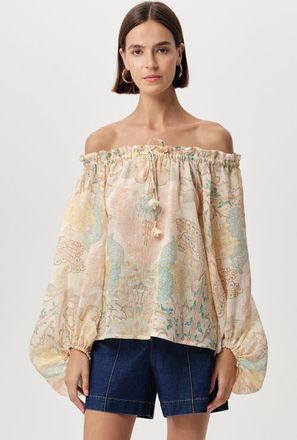 Exquise Uliana Off Shoulder Tie Neck Long Sleeve Blouse in Multi Color at Nordstrom, Size Xx-Large