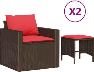vidaXL Set De Sof&aacute;s De Jard&iacute;n 4 Pzas Y Cojines Rat&aacute;n Sint&eacute;tico Marr&oacute;n Vidaxl