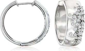 Ross-Simons Scattered-Diamond Hoop Earrings in Sterling Silver