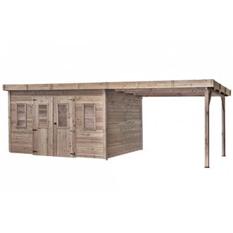 Foresta Caseta De Jard&iacute;n De Madera Tratada T&eacute;rmicamente 384x284 Cm Con Le&ntilde;era - Espesor De Pared 26 Mm - Techo De Acero Galvanizado - Ventanas Acr&iacute;licas - Thx