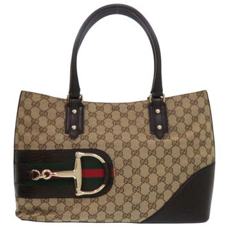 Gucci Horsebit Beige Brown Gg Canvas Leather Handbag Shoulder Bag Tote Bag (Pre-Owned)