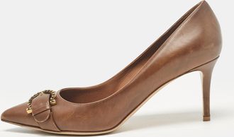 Ferragamo Brown Leather Buckle Detail Pumps