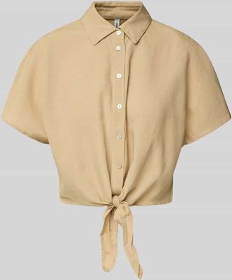 Only Cropped Hemdbluse aus Viskose-Baumwoll-Mix mit Leinen Modell JAKIRI in Sand, Gr&ouml;&szlig;e XL