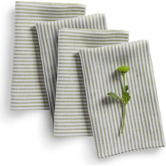 Solino Home Linen Dinner Napkins - Narrow Stripe, 20 x 20 in Avocado And White at Nordstrom, Size Large