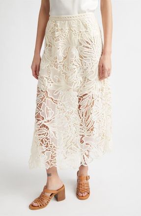 Ulla Johnson Gallina Corded Lace Midi Skirt in Chalk at Nordstrom, Size 10