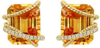 Effy 14K Yellow Gold Emerald Cut Citrine Wrap Diamond Earrings in 14K Gold at Nordstrom