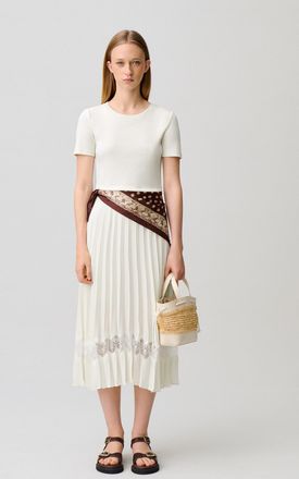 Claudie Pierlot Robe midi Twist bi-mati&egrave;re ivoire