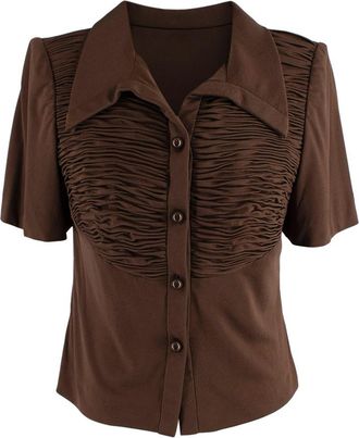Valentino Garavani Vintage Brown Ruched Panel Short Sleeved Top Size XS