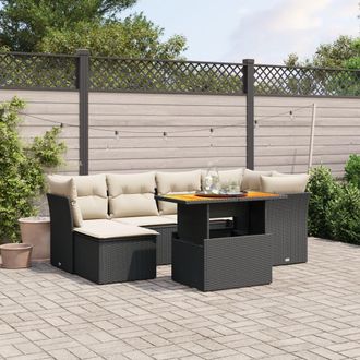 vidaXL Vidaxl - Set De Comedor De Jard&iacute;n 7 Pzas Y Cojines Rat&aacute;n Sint&eacute;tico Negro