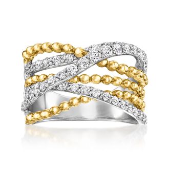Ross-Simons Lab-Grown Diamond Highway Ring in Sterling Silver and 18kt Gold Over Sterling