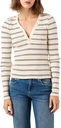 Amo Dearest Henley Top In Bone/neptune