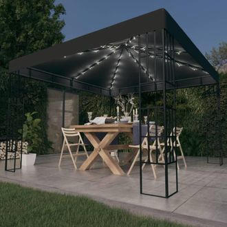 Berkfield Home Gazebo with LED String Lights 3x3 m Anthracite in Black