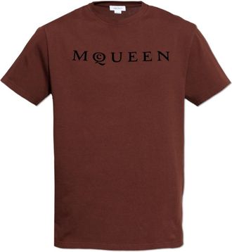 Alexander McQueen T-shirt met een logo en een fluweelzachte afwerking - Heren - T-shirts - Bruin - L - Tops