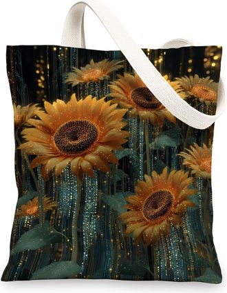 Generic Sunflower Canvas Tote Bag, Artistic Reusable Grocery Bags, Linen Lightweight Shoulder Strap Bags 13x15 Inch