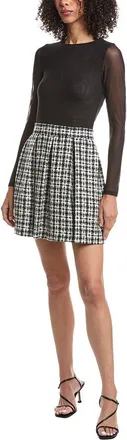 Alice & Olivia Alice + Olivia Chara Crewneck Flared Tweed Mini Dress