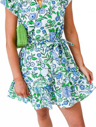 Sugarlips Ivona Ruffle Mini Dress In Green/blue