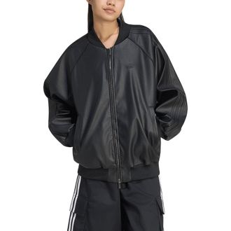 adidas Originals SST Faux Leather Track Jacket in Black/Maroon at Nordstrom, Size Xx-Small